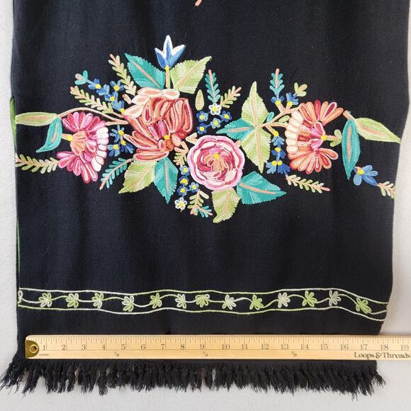 Boston Proper Embroidered Floral Fringe Skirt Size 6 Black Wool Blend - Picture 7 of 12